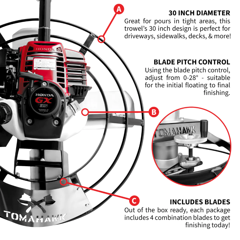 Tomahawk_Power_JXPT30H_30_Inch_Power_Trowel_with_1.6_HP_Honda_Engine_Blade_Features