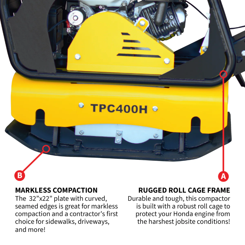 Tomahawk_Power_TPC400H_Reversible_Plate_Compactor_with_9_HP_Honda_Engine_Roll_Cage_Features